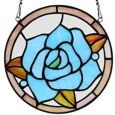 Rose Stained Glass Window Hangings, Handmade Suncatcher Stained Glass Window Panels for Window Decor Flower Gifts for Women Aunt