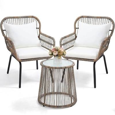 wildformers 3-Piece Rattan Bistro Set, Patio Conversation Set, Natural | All Weather Patio Conversation Set and Side Table, Ideal for Deck, Balcony, Poolside