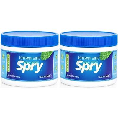 Spry Xylitol Breath Mints Sugar Free, Peppermint, 240 Count - Pack of 2 | Natural, Non-GMO, Gluten-Free for Cavities, Bad Breath Freshening, Dry Mouth, Promote Oral Health, Increase Saliva Production