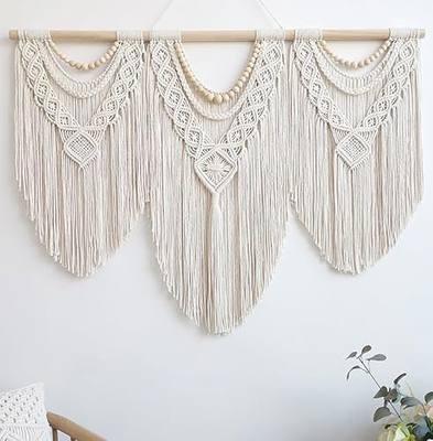 Achart Macrame Wall Hanging Large- Boho Wall Decor- large wall art- Wall Decor Living Room- Macrame Tapestry Boho Decor for Bedroom (Wooden Bead)