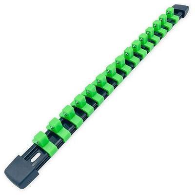 1/2 inch, 3/8 inch, and 1/4 inch Drive Socket Rail Holders Yellow Orange Green… (Green,3/8-Inch Drive)