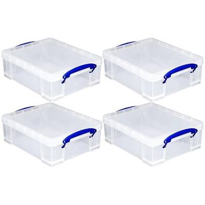 Really Useful Box 4 Pack Storage Bins, Clear Plastic Stackable Organizing Totes, 8.1 Liter