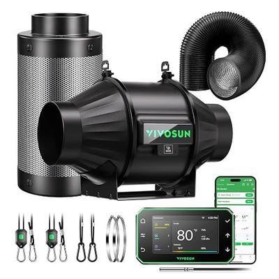 VIVOSUN T4 Smart Filtration Kit, Inline Fan, Controller, Carbon Filter,Duct | AeroZesh Inline Fan, E42A+ Enviroment Controller, Filter & Ducting, Cooling Ventilation, Grow Tent, Indoor Grow, Hydroponic