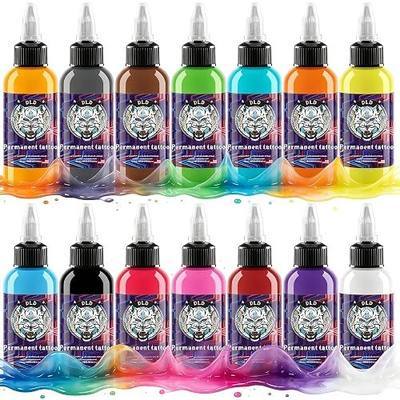 14 Colors 1oz Tattoo Ink Set - Premium Quality for Professional Artists - Organic Vegan Inks - Bold Bright Colors - Lining Black Included - Ideal for Tattoo Enthusiasts