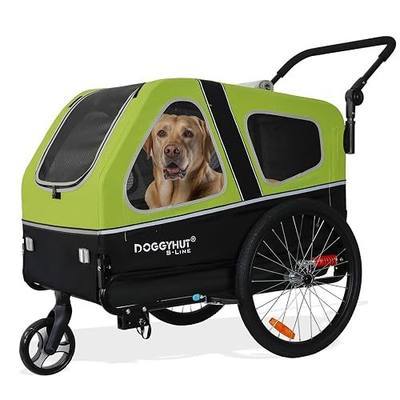 DOGGYHUT® S-Line XL Pet Bike Trailer & Stroller for Large Dogs Up to 100 lbs, Folding Dog Cart with Shock-Absorbing Suspension Wheels, Low Center of Gravity, Parking Brakes