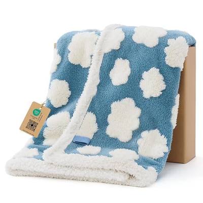 LE SURE Waterproof Dog Blankets for Small Dogs Cute Cozy 3D Jacquard,25x35 | Puppy Blanket for Cat Aesthetic Gift, Warm Soft Sherpa Throw Washable, Reversible Pet Couch Protector, Clouds Blue