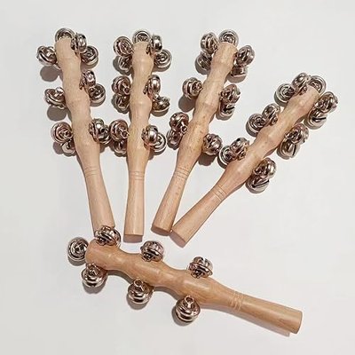 13 Bell Instruments Hand Bell Sleigh Bells Jingler Bell Stick,Christmas Hand Jingle Bells Wooden Hand Sleigh Bells (10 pcs)