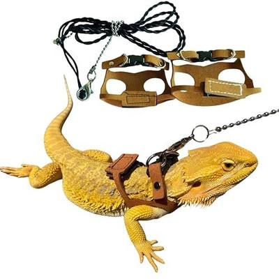 Bearded Dragon Harness and Leash Adjustable(M,L,XL) - Soft Leather Reptile Lizard Leash Accessories for Bearded Dragon, Lizard and Other Small Pets (2PC(L/XL))