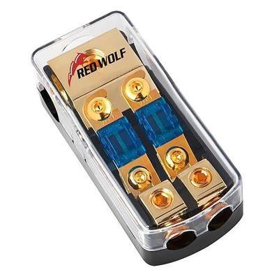 RED WOLF 2 Way Mini ANL Fuse Holder 60A 0/2/4 Gauge Input 4/8 Gauge Output Fuse Distribution Block for Car Boat Trolling Motor Marine Audio Amplifier Stereo Video System