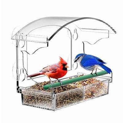 Clear Acrylic Window Bird Feeder for Outside with 4 Strong Suction Cups and Detachable Seed Tray, Highly Transparent Outdoor Viewing Birdfeeder, Wild Bird House Box