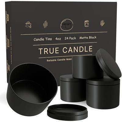 Tins for Making Candles - 24 Pack of 4 oz Black Candle Containers Bulk 4oz - Empty tins with lids for Candles - Premium Metal Jars, DIY Vessels | Painted Outside and Inside | Matte Black