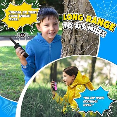 Walkie Talkies for Kids Rechargeable Long Range,Xmas Birthday Gift for 5 6 7 8 9 10 11 12 Year Old Boys Girls,Hiking Gear Camping Games with NOAA,SOS Siren,Lamp,Lanyards,Easy to Use,4 Pack