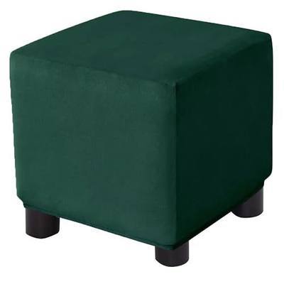 Ottoman Cover Square Velvet Storage Ottoman Slipcovers Thick Stretch Footrest Foot Stool Covers Protector with Elastic Band(Medium-Dark Green)