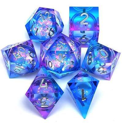 Liquid Core Quicksand Resin DND Dice, Sharp Edge Dungeons and Dragons Polyhedron Game Dice Set for Role Playing Games RPG Explorer Magic, Holiday Birthday Gifts Party Favors