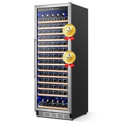24" 173-Bottle Freestanding Wine Cooler, Low Noise with Sliding Shelves | Tall design, Compressor fast cooling, Low noise, Reversible door, Digital temp display, Black finish, Home or commercial use