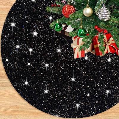 Black Tree Skirt Small 21 Inch Sequin Christmas Tree Skirt Velvet Christmas Skirts for Trees Thanksgiving Tree Skirts for Christmas Tree Glitter Mini Tree Skirt for Home Holiday Decorations