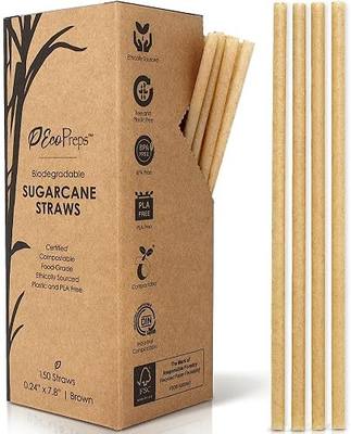 EcoPreps Biodegradable Sugarcane Straws | 150 Count, 100% Compostable, Plastic-Free, & Eco-Friendly Drinking Straw | 7.8'' Sugar Fiber Disposable Straws, Smoothie Straw for Home, Restaurant, Parties
