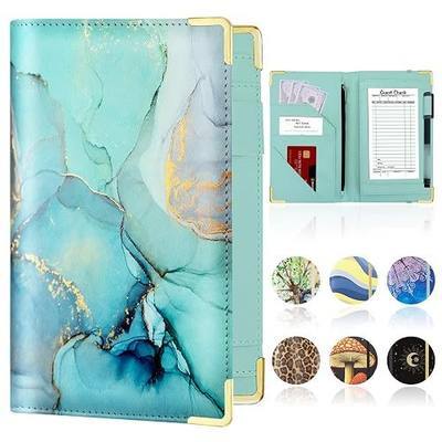Server Book, Cute Server Books for Waitress, Waiter Receipt Book, PU Leather Waitress Book with Zipper Pocket, Waitress Accessories(Marble Green)