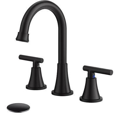 Bathroom Faucet 3 Hole, Matte Black Faucets with Drain and Supply Lines | Hurran Stainless Steel Lead-Free Widespread Bathroom Sink Faucet for Vanity RV Restroom Laundry Outdoor Utility Sink