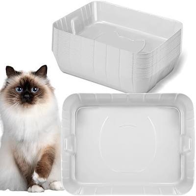 Bokon 25 Count Disposable Litter Box for Cat, Large Disposable Litter Tray for Travel Home Durable Portable Plastic Kitty Litters Boxes Leak-Resistant Easy-Grip Rim, 15.7 x 11.8 x 3 Inches(White)