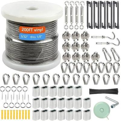 Shineyoo 1/8" Wire Rope Kit,Steel Wire Cable,200FT Turnbuckles for Cables Wire,Vinyl Coated Stainless Steel Cable Wire for Outdoor,Garden,Kitchen,Craft with Turnbuckle