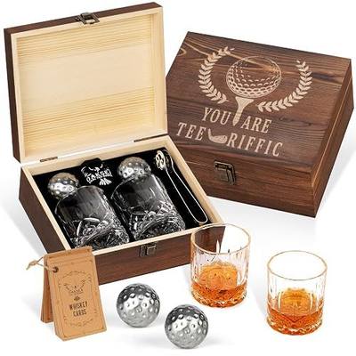 Oaksea Gifts for Men Dad Fathers' Day, Golf Ball Shaped Stainless Steel Whiskey Stones Gifts Set, Reuasable Ice Cube for Drinking, Anniversary Birthday Gifts for Him, Cool Stuff Bourbon Presents