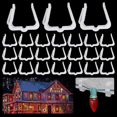 50 Pieces Christmas Holiday Light Hanger Hooks, 1.62" Fascia Boards Clips White, Plastic Holiday Light Clips for C7, C9, Mini String Lights Outdoor Roof Roofline Deck Eave Christmas Decoration