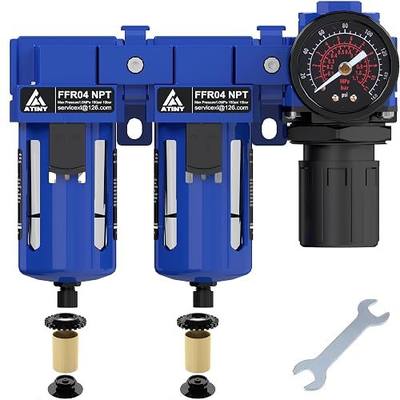 1/2" NPT Air Dryer System,Air Compressor Filter Dryer,5 and 5 Micron Filter Cartridge,Semi-Auto Drain, Metal Bracket-Blue