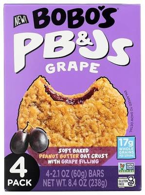 Bobos Oat Bars Bar PB&J's Grape 4Pk 8.4 OZ