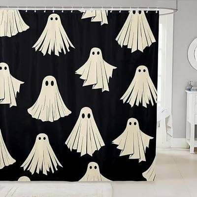 Feelyou Ghost Bath Curtain Kids Halloween Ghost Printed Shower Curtain Halloween Themed Bathroom Shower Curtain Set for Women Men Black White Kids Bathroom Accessories