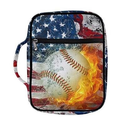 Vintage American Baseball Ball Print Bible Covers for Men Baseball Lovers Gifts Large Capacity Carrying Bible Case with Handle and Zippered Portable Bible Tote Bag Bible Study Supplies