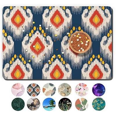 Dog Food Mat, 16" x 24" Boho Absorbent Dog Cat Bowl Mat for Food and Water, Cute Anti-Slip Rubber Pet Feeding Rug Protect Floors, Placemat for Feeding & Watering Supplies, Abstract Art