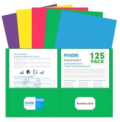 Two Pocket Folders, PANDRI 125 Pack 2 Pocket Folders, Letter Size Paper File Folder for School Office Home Business, Assorted 5 Colors