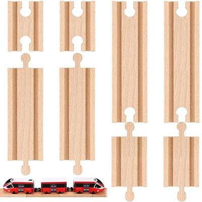 Liliful Pack of 8 Wood Train Track Expansion Packs Compatible with Most Train Tracks (2 Sizes,Mixed Straight)