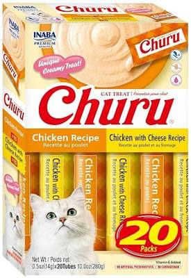 INABA Churu Cat Treats, Lickable Purée Treat/Topper with Vitamin E, 10 Chicken Recipe, 10 Chicken with Cheese Recipe