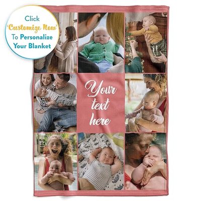 Ships Next Day, Custom Blanket with Picture and Text - Printed in USA, Personalized Photo Blanket with Text (Fleece 60x80)