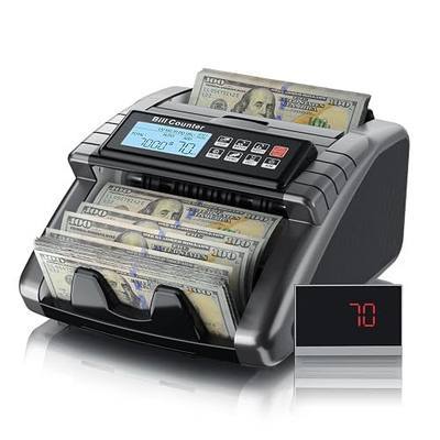 LOLARAN AL1000 Money Counter Machine with Value Counting for USD & EUR, UV/MG/MT/IR/DD/HLF Counterfeit Detection, LCD Display, Count/ADD/Batch/AUTO/Manual Modes, 1,300 Notes/Min