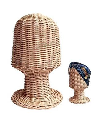 CHADWICK Rattan Mannequin Head Stand, Hat & Wig Display Holder, Handmade Wicker Showcase, Rustic Cap Rack, Stable Base, Unique Vine Woven Design, for Home, Hair Salon, Lightweight & Durable