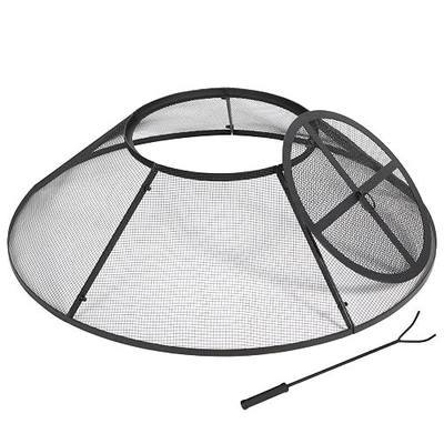 Fire Pit Spark Screen 36 Inch with Top Cover Round, Heavy Duty Collapsible Outdoor Fire Pit Mesh Screen, Metal Fire Pit Top Lid with Ring Handle for Patio Backyard, Black