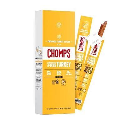 Chomps Original Turkey Jerky Meat Snack Sticks 10-Pack - Keto, Paleo, Low Carb, Whole30 Approved, 12g Lean Meat Protein, Gluten Free, Antibiotic Free, Zero Sugar Food