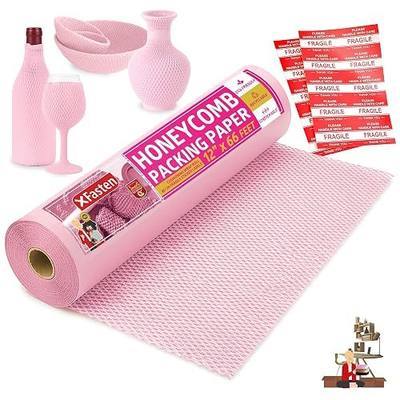 Pink Honeycomb Packing Paper for Moving 12-Inch x 66-Feet Bubble Honeycomb Wrap, Honeycomb Wrapping Paper for Packing Cushion with 20 Fragile Stickers Packing Supplies by XFasten