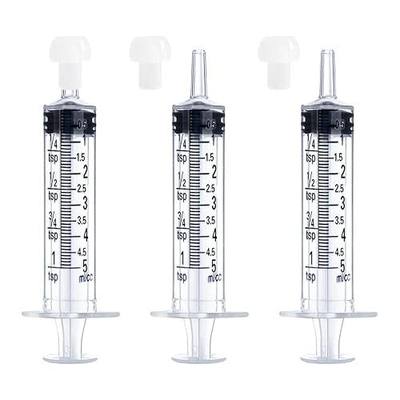 5mL Syringe for Liquid, Food, Oral, Scientific Labs, Measurement, Dispensing, Press-In Adapter, Craft, Big Tip with Cap- 3 Pack 5ml Syringes with tsp & mL Measurement