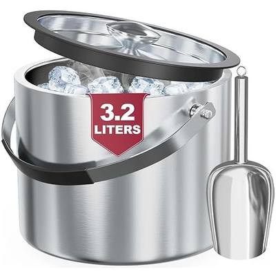3.2L Double Wall Stainless Steel Ice Bucket for Parties with Lid, Scoop | For Cocktail Bar and Champagne, Wine Chilling