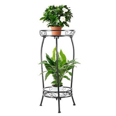 LOYAL TIGER Plant Stand Indoor Outdoor, 2 Tier 27 Inch Tall Metal | Heavy Duty Plant Rack, Rustproof Metal, Stable 3-Leg Base, Holds up to 100 lb, Flower Pot Holder