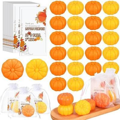 Liliful 50 Sets Pumpkin Soap Baby Shower Favors Thanksgiving Fall Favors for Bridal Shower Wedding Party Decorations 50 Little Pumpkin Soaps 50 Thanks Cards 50 Organza Bags Gender Reveal Gift(Orange)