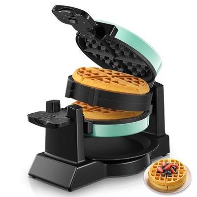 Waffle Maker, 1400W Double Belgian Waffle Iron 180° Flip, 8 Slices in 3 Mins, Rotating & Nonstick Plates, Anti-Scald, Removable Drip Tray Easy to Clean, Cool Touch Handle, Space-Saving (Mint Blue)