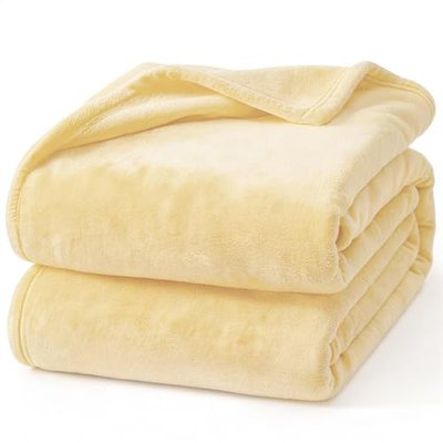 Hansleep Twin Bright Yellow Fleece Blanket, Soft Flannel Bed Blanket