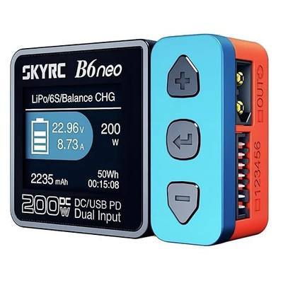 SKYRC B6Neo: Balance Lipo Battery Charger for 1S-6S Lipo/Li-Ion/LiHV, 1-15S NiMH/NiCd - DC 200W, PD 80W, Smart Battery Charger, Discharger and Storage (Blue-Red)