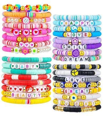 LUYI Preppy Jewelry Bracelets for Women Clay Bead Colorful Surfer Heishi Bracelet Set Stackable Beaded Friendship Stretch Bracelets Boho Y2K Summer Beach Elastic Layering Bracelets