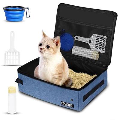 Petskd Portable Cat Travel Litter Box with Lid and 10 pcs Disposable Liner Bags, Leak-Proof and Collapsible, Cat Travel Essentials for Car, Hotel, Airplane and Other Outdoor Use(Blue)